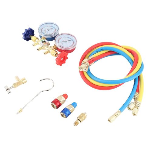Air Conditioning Pressure Gauge Durable and Erosion Proof 3 Way AC Diagnostic Manifold Gauge Set for Freon Charging with Adhesive Nylon Hose for HVAC Professionals in Kuwait