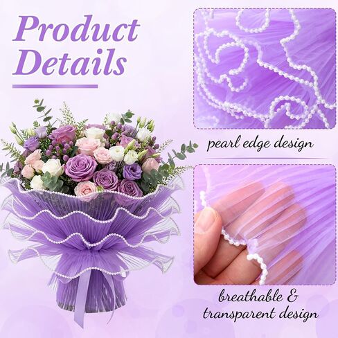 FunooFuno 12 Pcs Flower Wrapping Mesh Paper 11 Inch x 4 Yard Pearl Edge Wrinkled Floral Packaging Mesh Florist Supplies for Teacher Graduation Gift Wedding Bouquet Wrapping Supplies in Kuwait