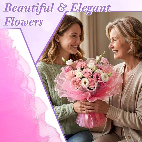 FunooFuno 12 Pcs Flower Wrapping Mesh Paper 11 Inch x 4 Yard Pearl Edge Wrinkled Floral Packaging Mesh Florist Supplies for Teacher Graduation Gift Wedding Bouquet Wrapping Supplies in Kuwait