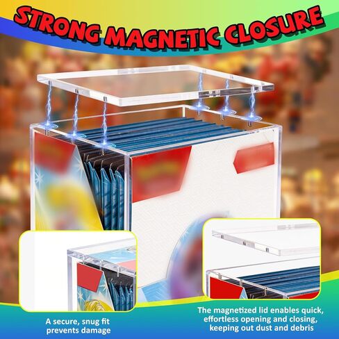 Acrylic Display Case Protector for PKMN Booster Box, 5 + 8mm Ultra Thick Clear Card Storage Box with Magnetic Lid & UV Protection, Compatible with PKMN Booster Boxes, Internal Size:5.5"x3"x4.9" in Kuwait