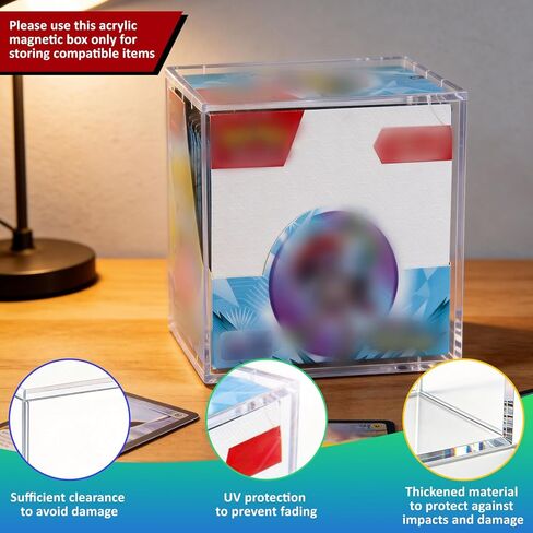 Acrylic Display Case Protector for PKMN Booster Box, 5 + 8mm Ultra Thick Clear Card Storage Box with Magnetic Lid & UV Protection, Compatible with PKMN Booster Boxes, Internal Size:5.5"x3"x4.9" in Kuwait