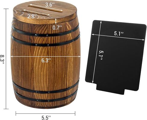 MyGift Tip Jar, Wine Barrel-Style Tip Collector Box, Rustic Donation and Piggy Coin Bank with Chalkboard Label, Dark Burnt Wood in Kuwait