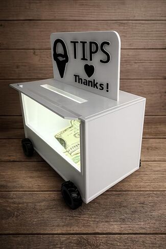 Ice Cream Food Truck Tip Box, Tip Jar with LED Glow, White, for Food Trucks, Shops and Mobile Businesses in Kuwait