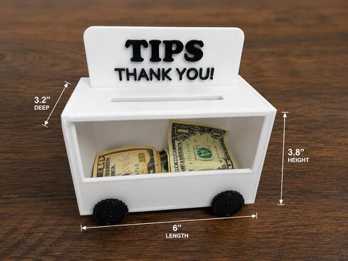 Ice Cream Food Truck Tip Box, Tip Jar with LED Glow, White, for Food Trucks, Shops and Mobile Businesses in Kuwait