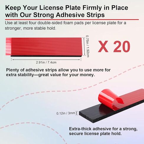 20-Pack Double-Sided Foam Adhesive Pads for License Plates – Heavy-Duty Hold, Waterproof, Heat-Resistant, Easy Tear Tab, Peel & Stick in Kuwait