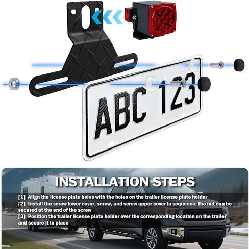 Aluminum Boat Trailer License Plate Bracket with Light Mount Hole,Adjustable RV License Plate Holder Kit with Reflective Strip/Screws/Nuts,Durable Boat Trailer Licenses Plates Holder in Kuwait