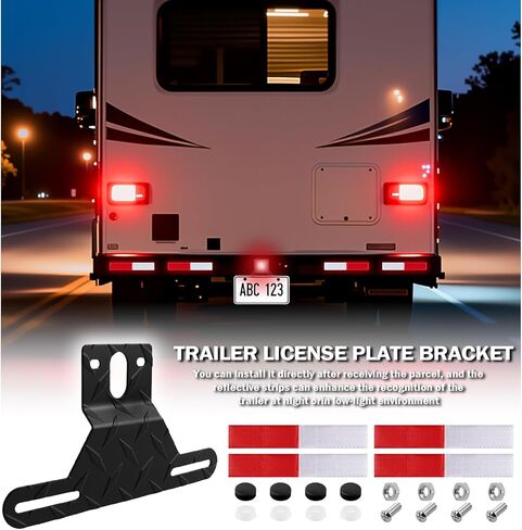Aluminum Boat Trailer License Plate Bracket with Light Mount Hole,Adjustable RV License Plate Holder Kit with Reflective Strip/Screws/Nuts,Durable Boat Trailer Licenses Plates Holder in Kuwait