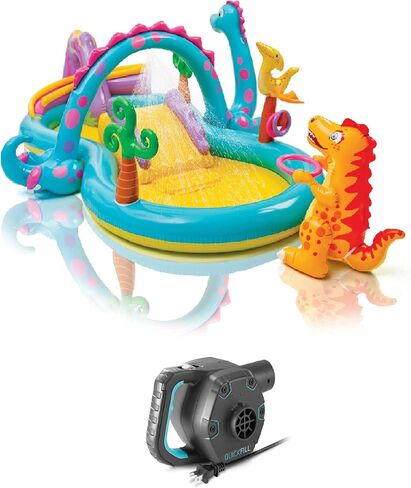 Intex 11 by 7.5 Foot by 44 Inch Dinoland Play Center Kiddie Swimming Pool with Intex 120 Volt Quick Fill AC Corded Electric Air Pump in Kuwait