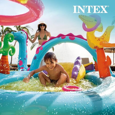 Intex 11 by 7.5 Foot by 44 Inch Dinoland Play Center Kiddie Swimming Pool with Intex 120 Volt Quick Fill AC Corded Electric Air Pump in Kuwait