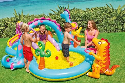 Intex 11 by 7.5 Foot by 44 Inch Dinoland Play Center Kiddie Swimming Pool with Intex 120 Volt Quick Fill AC Corded Electric Air Pump in Kuwait