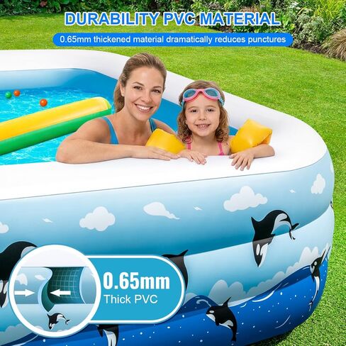 Large Inflatable Swimming Pool 145" x 74" x 22" Family Size Blow Up Pool for Adults & Kids, Oversized Backyard Kiddie Pool for Outdoor, Garden, Summer Water Party in Kuwait