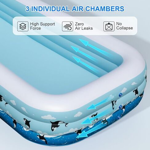 Large Inflatable Swimming Pool 145" x 74" x 22" Family Size Blow Up Pool for Adults & Kids, Oversized Backyard Kiddie Pool for Outdoor, Garden, Summer Water Party in Kuwait