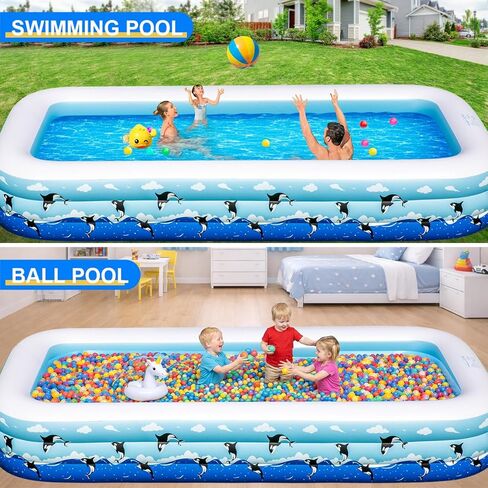 Large Inflatable Swimming Pool 145" x 74" x 22" Family Size Blow Up Pool for Adults & Kids, Oversized Backyard Kiddie Pool for Outdoor, Garden, Summer Water Party in Kuwait