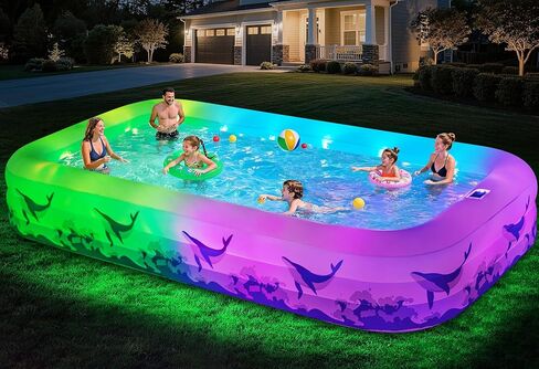 Large Inflatable Pool with Light, 12TF x 6.5TF Inflatable Swimming Pool for Kids Adults, Solar Powered Blow Up Pool Oversized Thickened Family Kiddie Pool for Backyard Outdoor in Kuwait