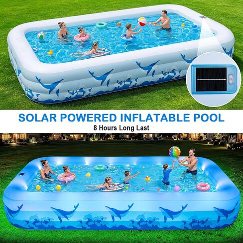 Large Inflatable Pool with Light, 12TF x 6.5TF Inflatable Swimming Pool for Kids Adults, Solar Powered Blow Up Pool Oversized Thickened Family Kiddie Pool for Backyard Outdoor in Kuwait