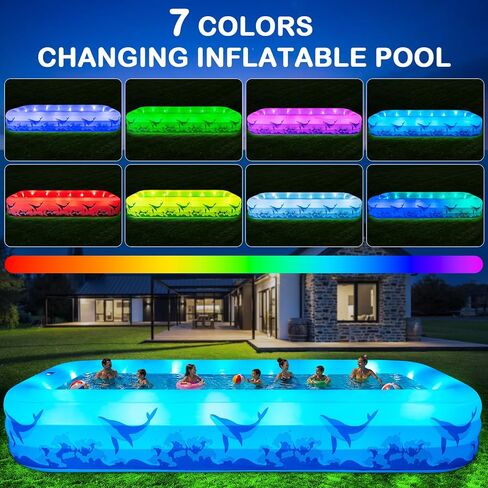 Large Inflatable Pool with Light, 12TF x 6.5TF Inflatable Swimming Pool for Kids Adults, Solar Powered Blow Up Pool Oversized Thickened Family Kiddie Pool for Backyard Outdoor in Kuwait
