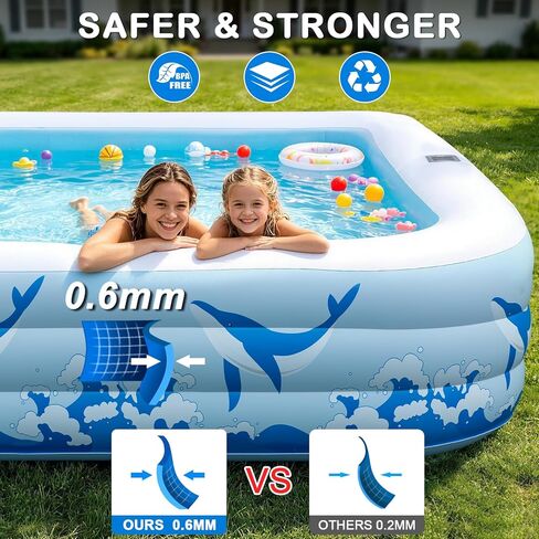 Large Inflatable Pool with Light, 12TF x 6.5TF Inflatable Swimming Pool for Kids Adults, Solar Powered Blow Up Pool Oversized Thickened Family Kiddie Pool for Backyard Outdoor in Kuwait