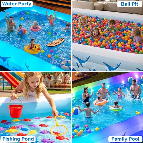 Large Inflatable Pool with Light, 12TF x 6.5TF Inflatable Swimming Pool for Kids Adults, Solar Powered Blow Up Pool Oversized Thickened Family Kiddie Pool for Backyard Outdoor in Kuwait