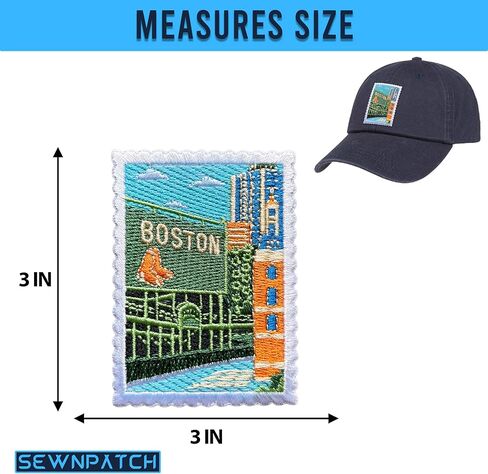 Boston City Architecture Patch for Backpacks Hats Jeans Bags, Size 3" Iron On or Sew On Patches, USA Embroidery Patches Appliques for Clothes, Vintage Stamp Postage Patch for Travel Lovers in Kuwait