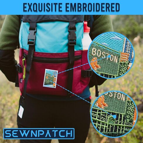 Boston City Architecture Patch for Backpacks Hats Jeans Bags, Size 3" Iron On or Sew On Patches, USA Embroidery Patches Appliques for Clothes, Vintage Stamp Postage Patch for Travel Lovers in Kuwait