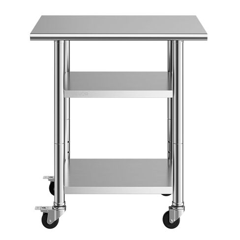 VEVOR Stainless Steel Work Table, 24x30 Inch Food Prep Table with 2 Shelves and Wheels, Commercial Kitchen Workstation, Metal Heavy Duty Utility Worktable, for Restaurant Home Hotel Garage Outdoor in Kuwait