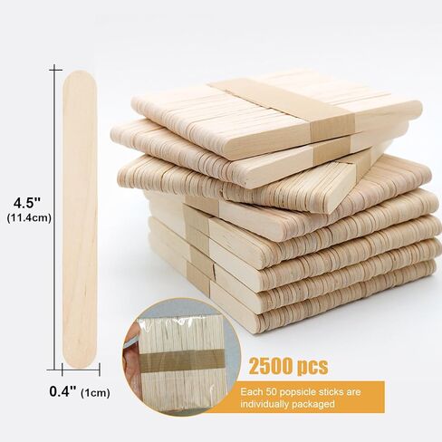 2500Pcs Wooden Popsicle Sticks for Crafts, 4.5" Wide Wooden Craft Sticks, Lollipop Sticks for Creative Designs, Home Art Projects, DIY Wood Crafts, Hair Removal and Waxing Supplies, Ice Pop Sticks in Kuwait
