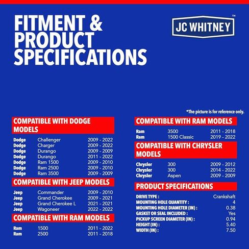 مضخة زيت المحرك JC Whitney JFBAJCWOIP00125 - متوافقة مع دودج رام 1500 2500 2009-2010، رام 1500 2011-2022، 2500 3500 2011-2018 - 5.7 لتر in Kuwait