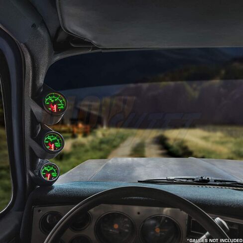 حامل قياس عمود ثلاثي أسود من GlowShift متوافق مع سيارة شيفروليه تشيفي K5 بليزر 1973-1991 - بلاستيك ABS - يتصاعد (3) 2-1/16 بوصة (52 مم) مقاييس إلى عمود A in Kuwait