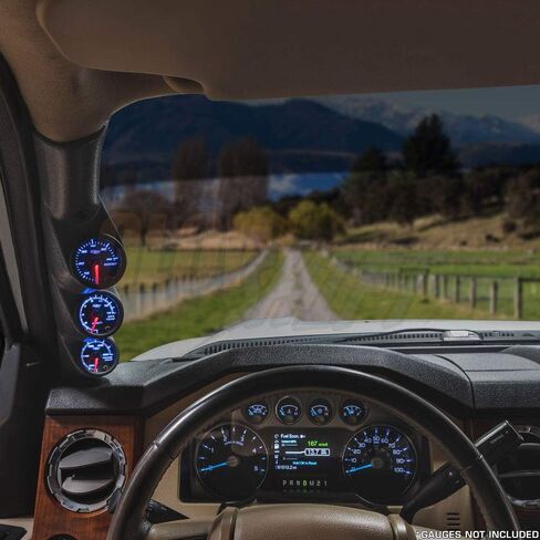 جراب قياس عمود ثلاثي رمادي GlowShift متوافق مع Ford Super Duty F-250 F-350 6.7L Power Stroke 2011-2016 - لون المصنع مطابق - بلاستيك ABS - حوامل (3) مقاييس 2-1/16 بوصة (52 مم) in Kuwait