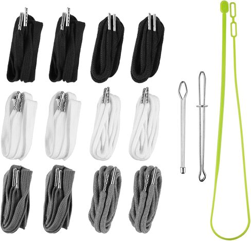 15pcs Drawstring Replacement Kit-6 Round & 6 Flat Replacement Drawstring Cords with Drawstring Threader Tool, Replacement Drawstring Cords for Hoodies, Pants & Clothing, 3 Colors in Kuwait