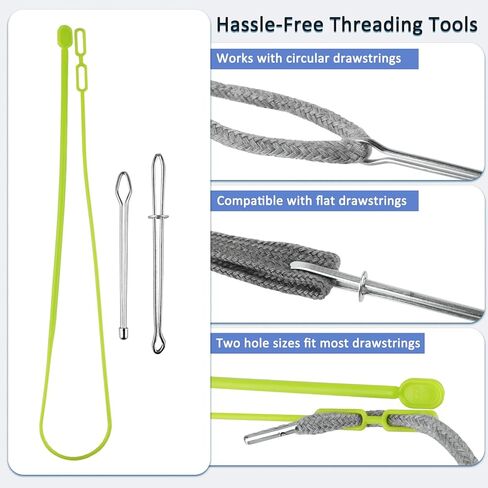 15pcs Drawstring Replacement Kit-6 Round & 6 Flat Replacement Drawstring Cords with Drawstring Threader Tool, Replacement Drawstring Cords for Hoodies, Pants & Clothing, 3 Colors in Kuwait