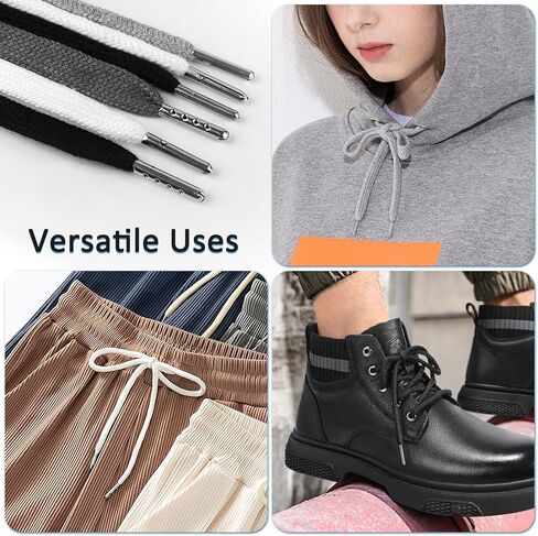 15pcs Drawstring Replacement Kit-6 Round & 6 Flat Replacement Drawstring Cords with Drawstring Threader Tool, Replacement Drawstring Cords for Hoodies, Pants & Clothing, 3 Colors in Kuwait