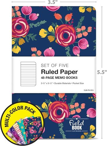 دفاتر ملاحظات ميدانية بأنماط متنوعة من شركة Elan Publishing Company، مقاس 3.5 × 5.5 بوصة، دفاتر ملاحظات مكتبية مسطرة للممرضات والمعلمين والطلاب، دفتر جيب صغير وسهل الحمل، تدوين ملاحظات سريع، 5 عبوات in Kuwait