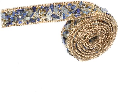 1 M Beaded Trim, 2 CM Width Beaded Ribbon, Rhinestone Trim, for Hat, Clothes, Wedding Dress, Blue Gold Rice Beads Gold Chain in Kuwait