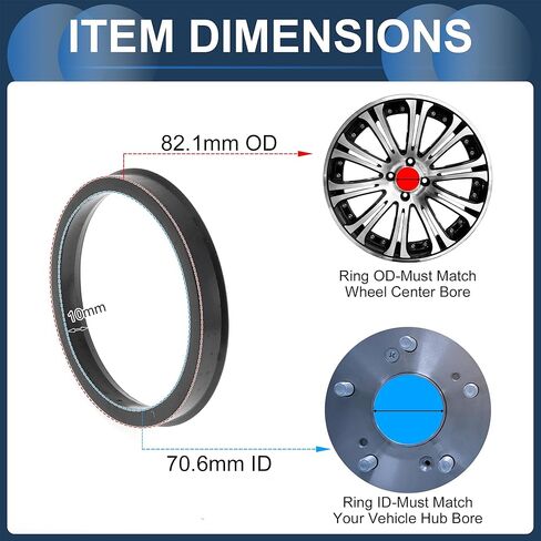 82.1mm to 70.6mm Car Wheel Hub Centric Rings Black Polycarbonate Wheels Center Shaft Shock Absorbing Hubrings 4 Pcs in Kuwait