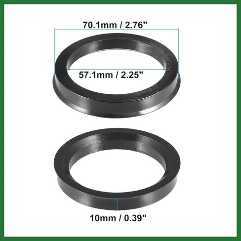 Motoforti 70.1mm to 57.1mm Universal Car Hub Centric Rings Black - Pack of 4 Long-Lasting in Kuwait