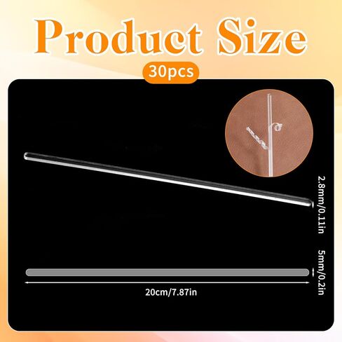30 Pcs 8" Cake Topper Sticks 5mm Flat Clear Acrylic Sticks Plastic Cake Pop Stick for DIY Cupcake Chocolate Cookie Dessert Decorations in Kuwait