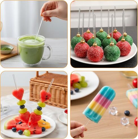 30 Pcs 8" Cake Topper Sticks 5mm Flat Clear Acrylic Sticks Plastic Cake Pop Stick for DIY Cupcake Chocolate Cookie Dessert Decorations in Kuwait