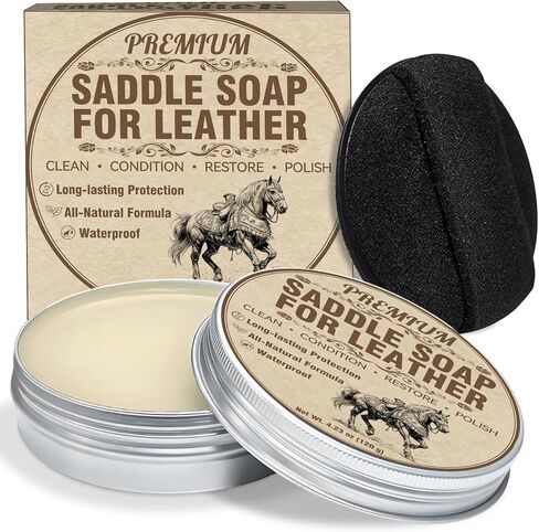 Leather Care for Leather Boots, All-Natural Leather Cleaner and Conditioner, Cleans, Restores, Softens and Protects Boots, Shoes, Bags, Jackets & Furniture, 4.23 Oz Saddle Soap with Sponge in Kuwait