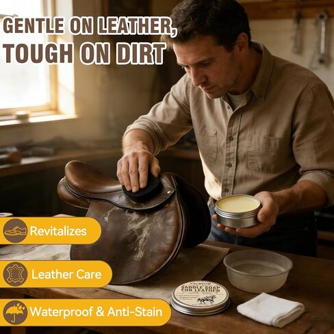 Leather Care for Leather Boots, All-Natural Leather Cleaner and Conditioner, Cleans, Restores, Softens and Protects Boots, Shoes, Bags, Jackets & Furniture, 4.23 Oz Saddle Soap with Sponge in Kuwait