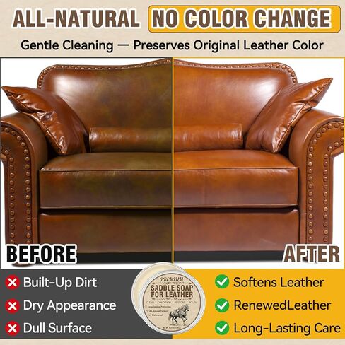 Leather Care for Leather Boots, All-Natural Leather Cleaner and Conditioner, Cleans, Restores, Softens and Protects Boots, Shoes, Bags, Jackets & Furniture, 4.23 Oz Saddle Soap with Sponge in Kuwait