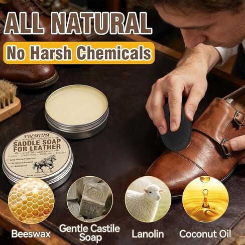 Leather Care for Leather Boots, All-Natural Leather Cleaner and Conditioner, Cleans, Restores, Softens and Protects Boots, Shoes, Bags, Jackets & Furniture, 4.23 Oz Saddle Soap with Sponge in Kuwait