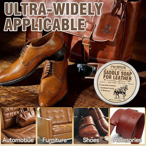 Leather Care for Leather Boots, All-Natural Leather Cleaner and Conditioner, Cleans, Restores, Softens and Protects Boots, Shoes, Bags, Jackets & Furniture, 4.23 Oz Saddle Soap with Sponge in Kuwait