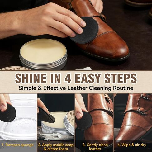 Leather Care for Leather Boots, All-Natural Leather Cleaner and Conditioner, Cleans, Restores, Softens and Protects Boots, Shoes, Bags, Jackets & Furniture, 4.23 Oz Saddle Soap with Sponge in Kuwait