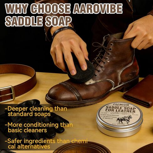 Leather Care for Leather Boots, All-Natural Leather Cleaner and Conditioner, Cleans, Restores, Softens and Protects Boots, Shoes, Bags, Jackets & Furniture, 4.23 Oz Saddle Soap with Sponge in Kuwait