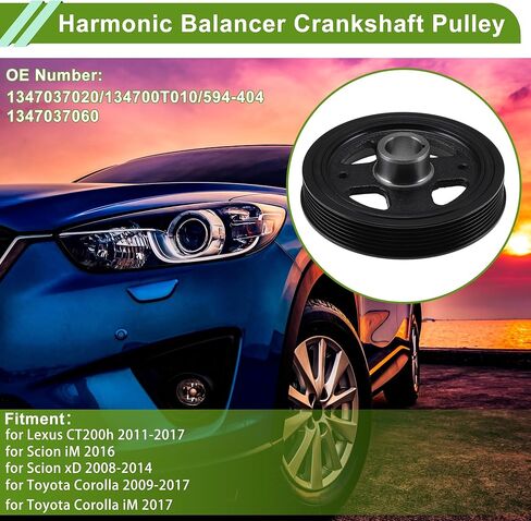 Engine Harmonic Balancer Crank Pulley for Lexus CT200h 2011-2017 for Scion IM 2016 1347037020/134700T010 Steel Balancer Crankshaft Pulley 6 Black in Kuwait