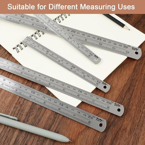 5 Pcs Metal Ruler, 6 Inch, 8Inch, 12Inch Set Stainless Steel Rulers, Straight Edge Double-Sided Markings, Inch and Metric Steel Ruler in Kuwait