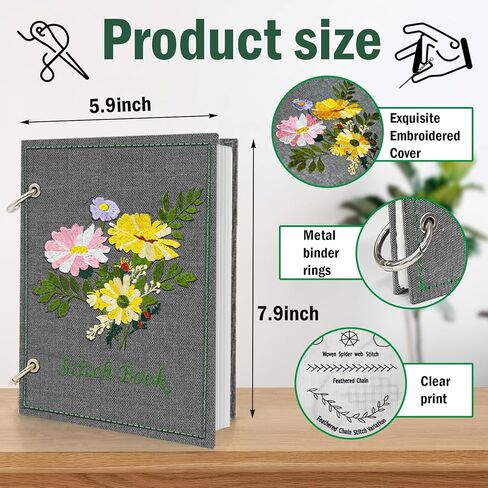 Kenburg Beginners Embroidery Stitch Book, DIY Needlepoint Kits Comes with a Complete Tool Kit, Instructional Tutorial and 6x8 Inch Removable Practice Patterns, Gifts for Craft Lovers, Mom, Women in Kuwait