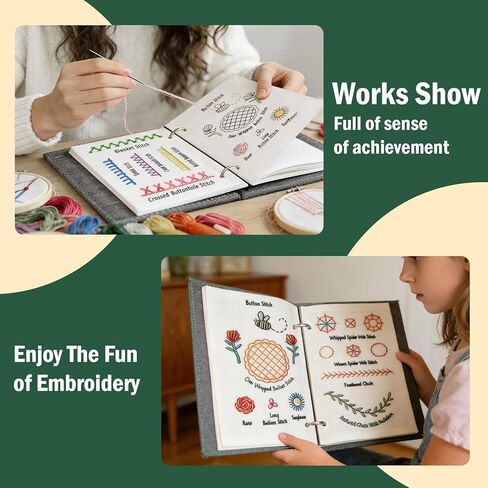 Kenburg Beginners Embroidery Stitch Book, DIY Needlepoint Kits Comes with a Complete Tool Kit, Instructional Tutorial and 6x8 Inch Removable Practice Patterns, Gifts for Craft Lovers, Mom, Women in Kuwait