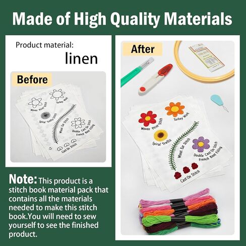 Kenburg Beginners Embroidery Stitch Book, DIY Needlepoint Kits Comes with a Complete Tool Kit, Instructional Tutorial and 6x8 Inch Removable Practice Patterns, Gifts for Craft Lovers, Mom, Women in Kuwait